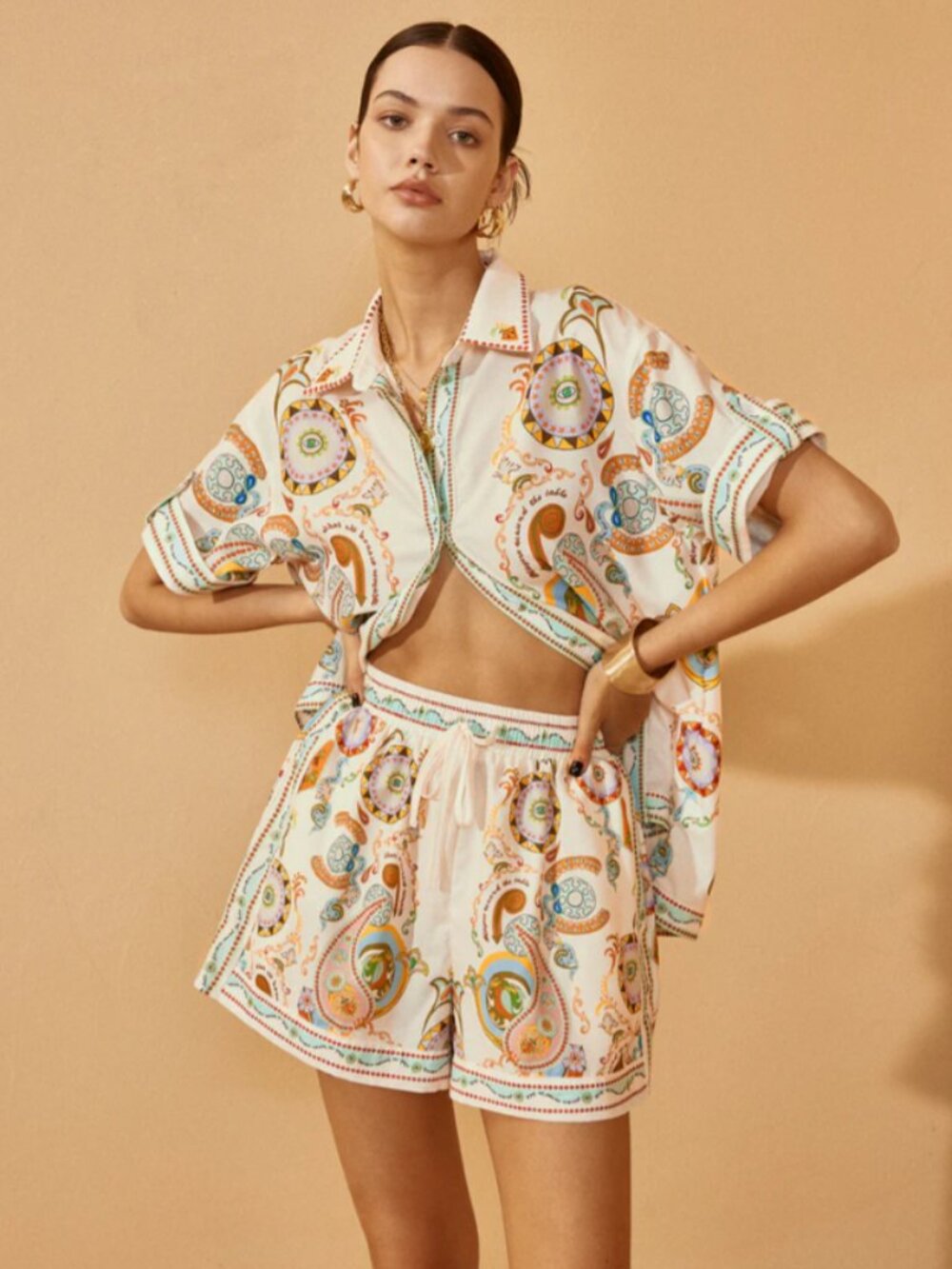 Commense Polo Print Half Sleeve Shorts Set